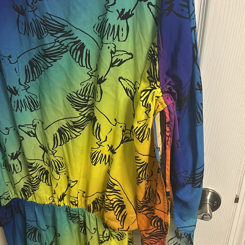 Kurt Geiger Yellow and Blue Oversized Asymmetrical Tunic - Picture 3 of 5
